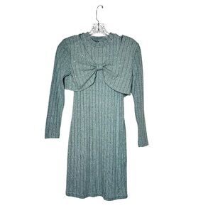 SHEIN Girls 2-Piece Knit
Set (Size 12Y) Light Green , Pearl Accent Shrug Sweater